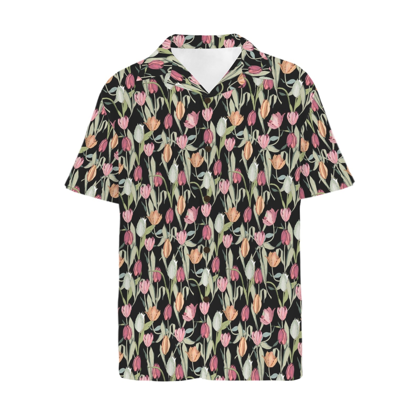Tulips Men's Short Sleeve Hawaiian Shirt Men's Hawaiian Shirt (New) Plants Printed Offshore