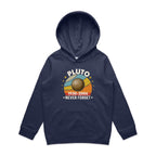 Never Forget Pluto - Kids Hoodie Midnight Blue Kids Hoodie Printed In Australia Space