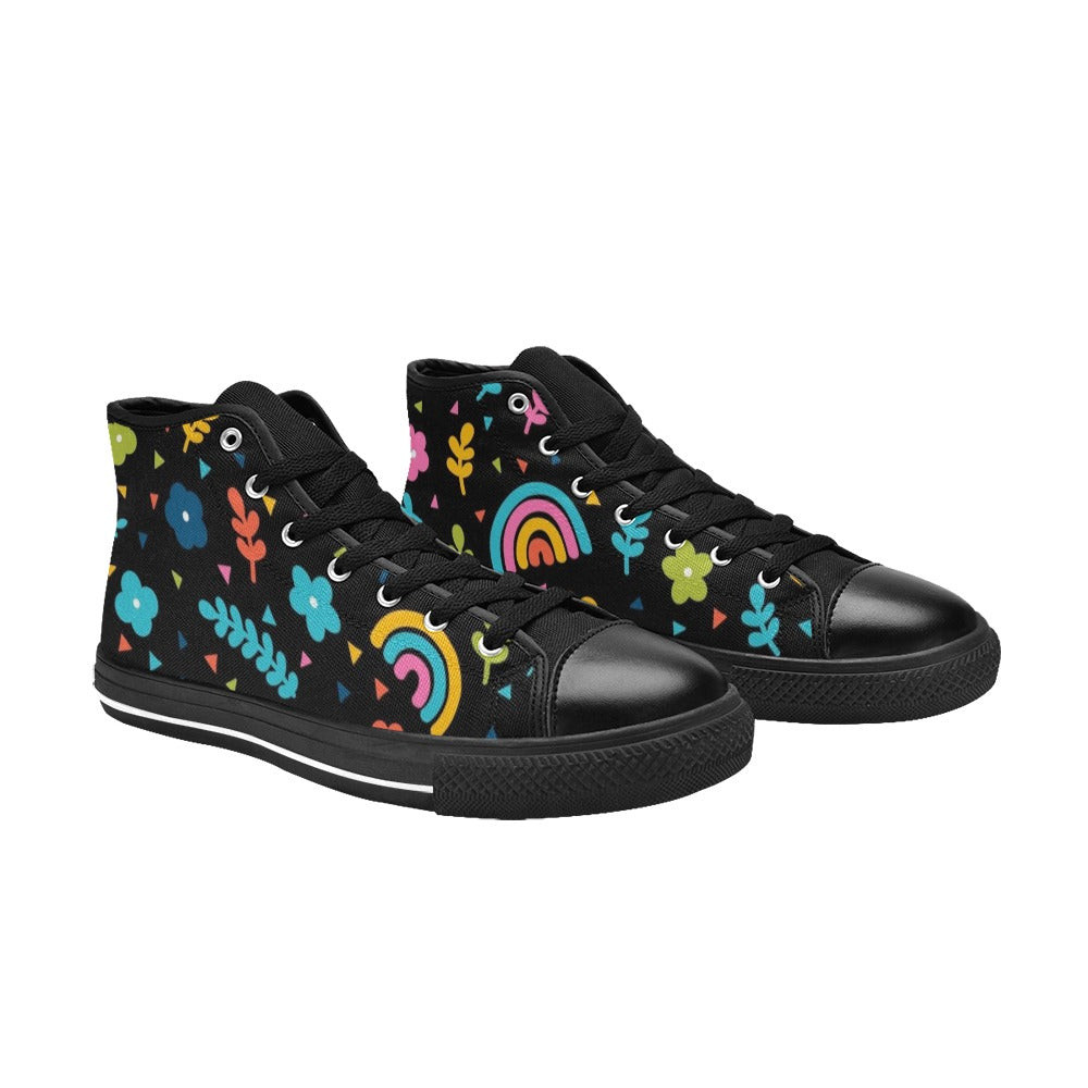 Rainbows And Flowers - Kids' High Top Canvas Shoes Kids High Top Canvas Shoes Plants Printed Offshore