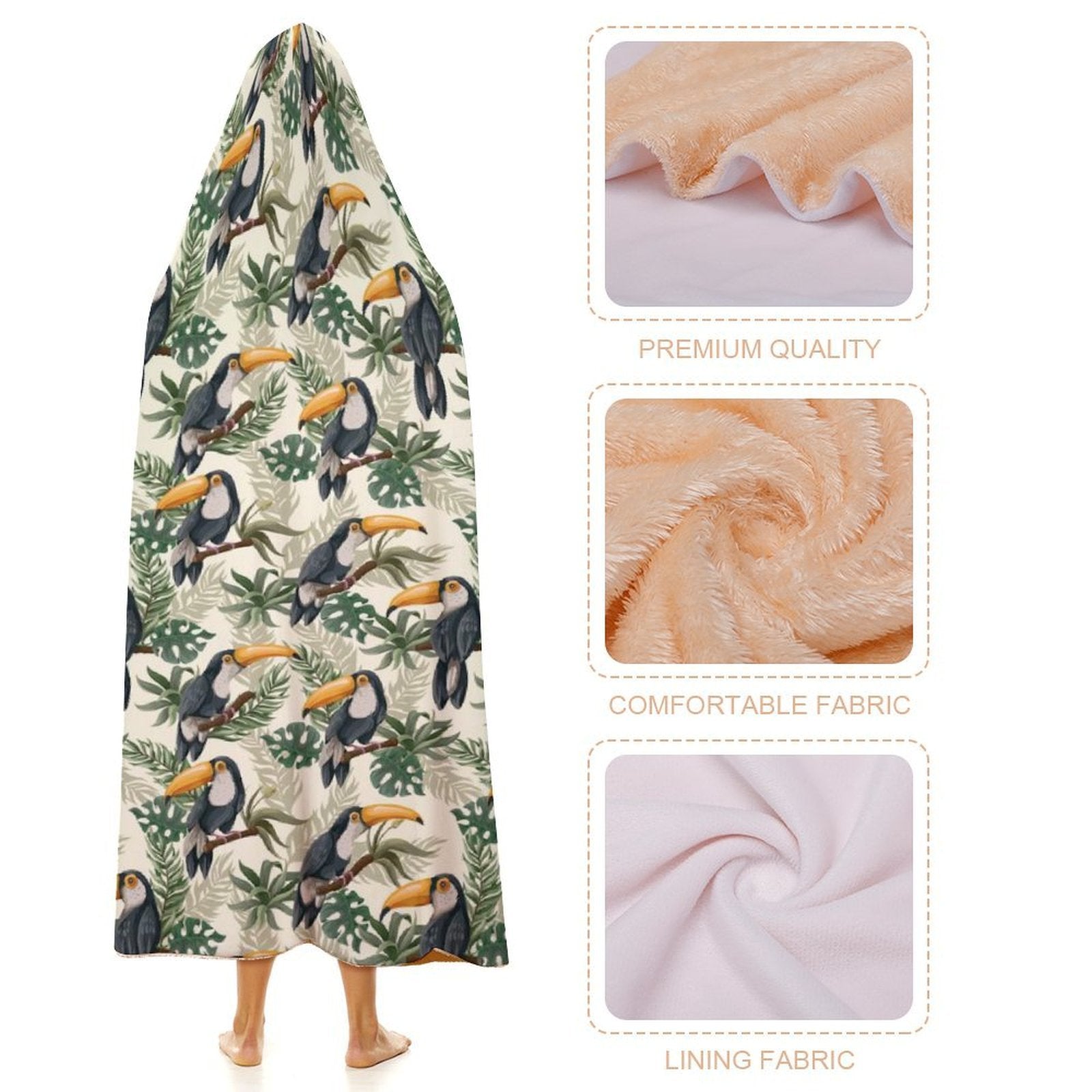 Toucan Jungle Kids Hooded Blanket 100cm x 130cm Kids Hooded Blanket animal Printed Offshore