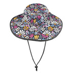 Graphic Flowers On Black Wide Brim Bucket Hat Wide Brim Bucket Hat Plants Printed Offshore