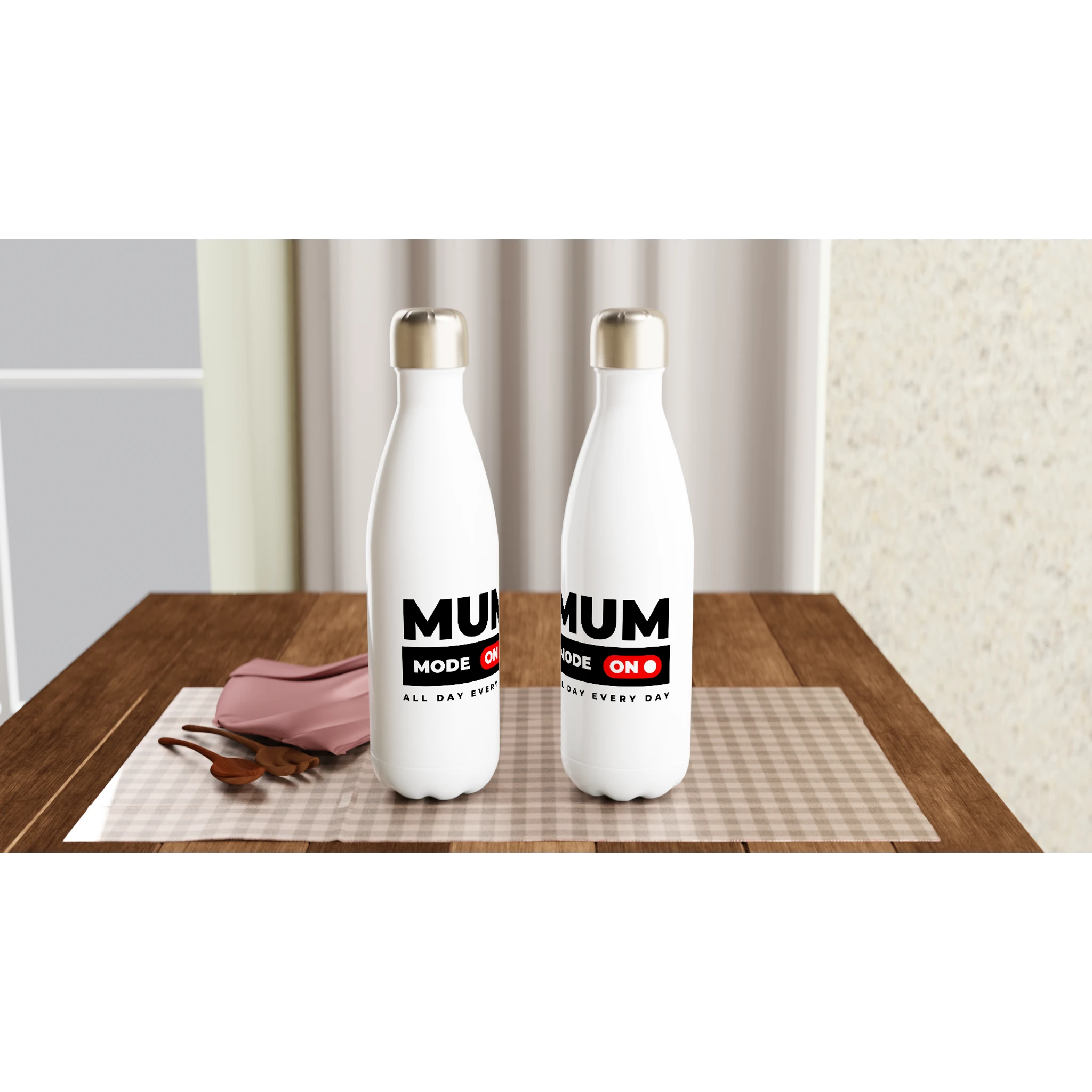 Mum Mode On - White 17oz Stainless Steel Water Bottle White Water Bottle Globally Fulfilled