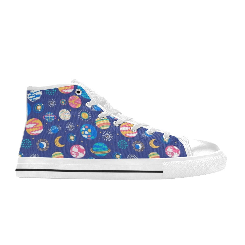 Planets On Blue Men's High Top Canvas Shoes Men's Classic High Top Canvas Shoes Printed Offshore Space