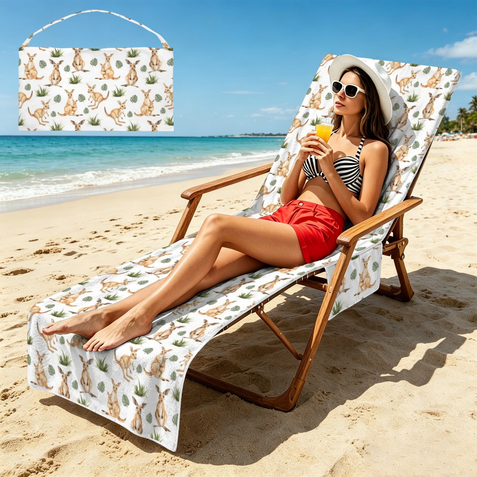 Kangaroos Beach Chair Towel Cover with Side Pockets