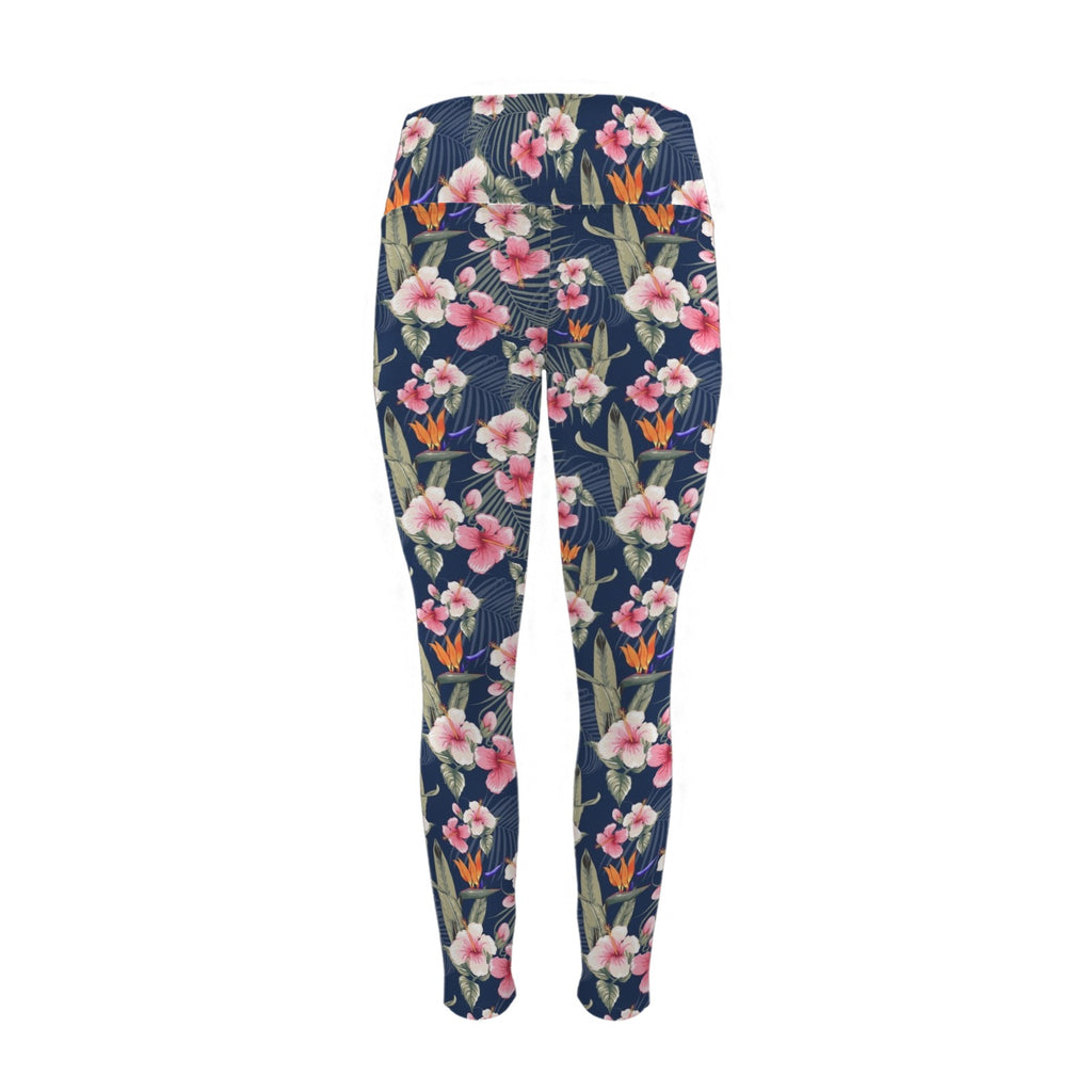 Dark Hawaiian Floral Women's High Waist Pockets Yoga Leggings