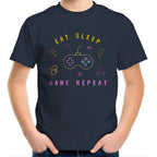Eat, Sleep, Game, Repeat - Kids Youth T-Shirt Navy Kids Youth T-shirt Games Printed In Australia