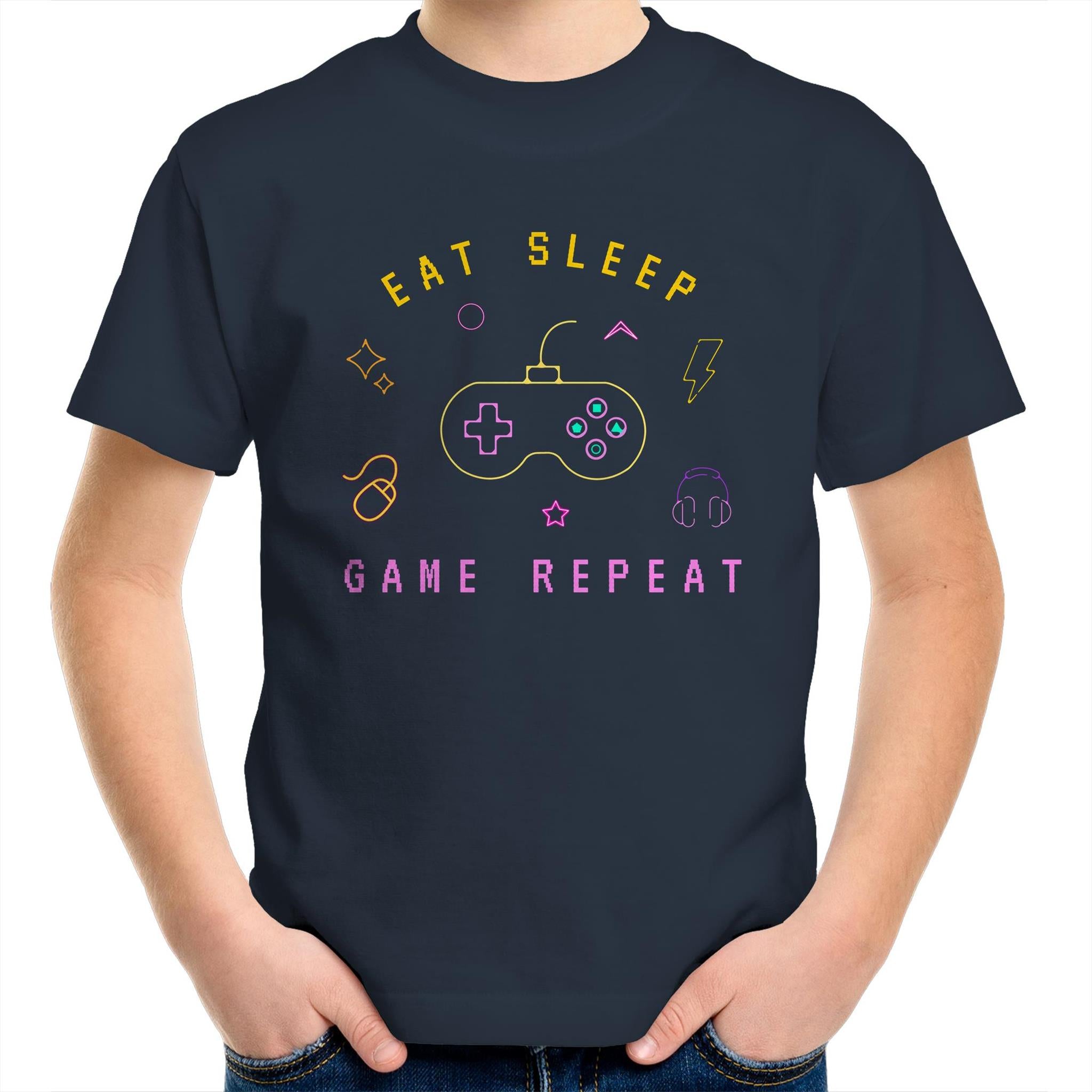 Eat, Sleep, Game, Repeat - Kids Youth T-Shirt Navy Kids Youth T-shirt Games Printed In Australia