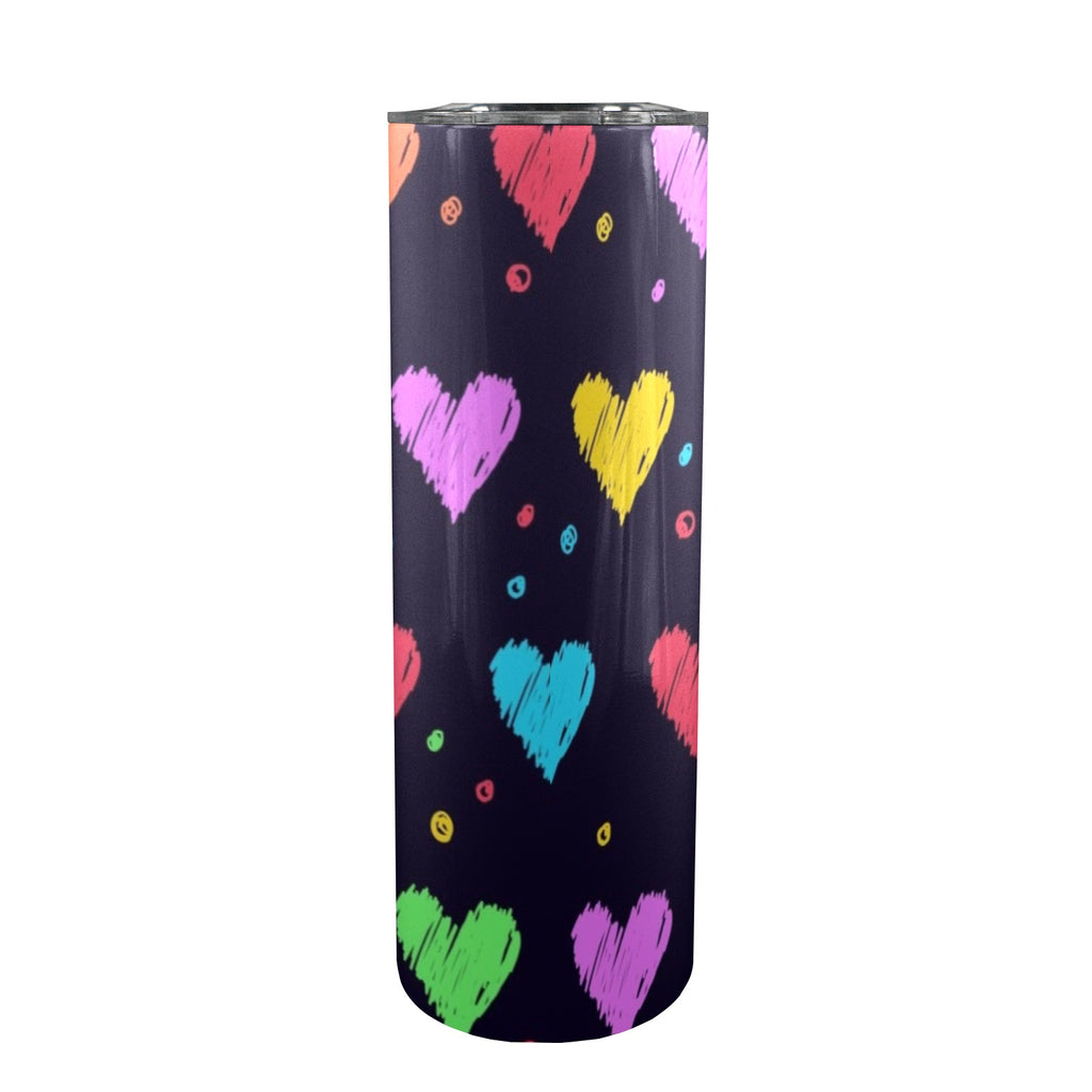 Colourful Hearts - 20oz Tall Skinny Tumbler with Lid and Straw