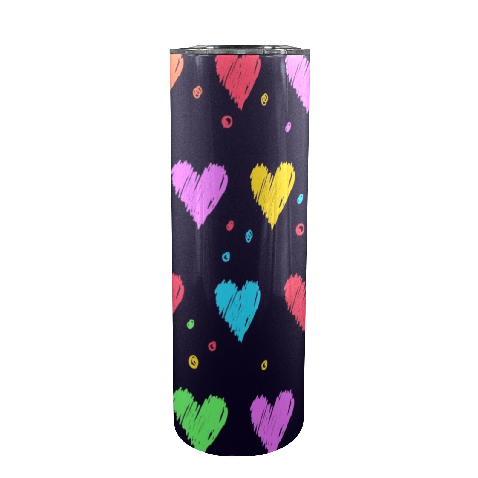 Colourful Hearts - 20oz Tall Skinny Tumbler with Lid and Straw