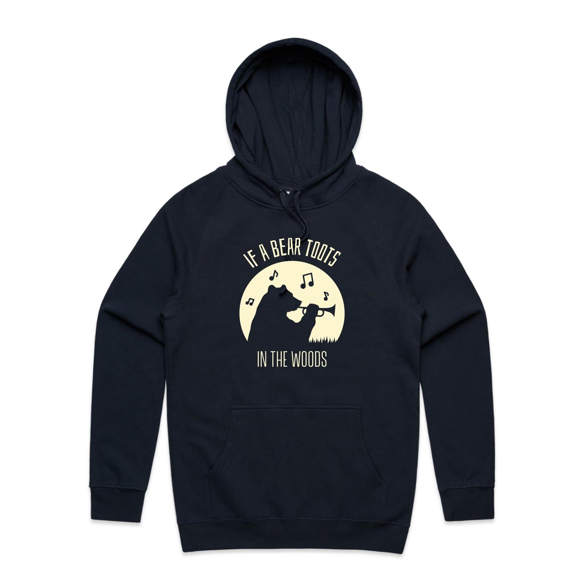 If A Bear Toots In The Woods, Trumpet Player - Mens Hoodie Navy Mens Hoodie animal Music Printed In Australia