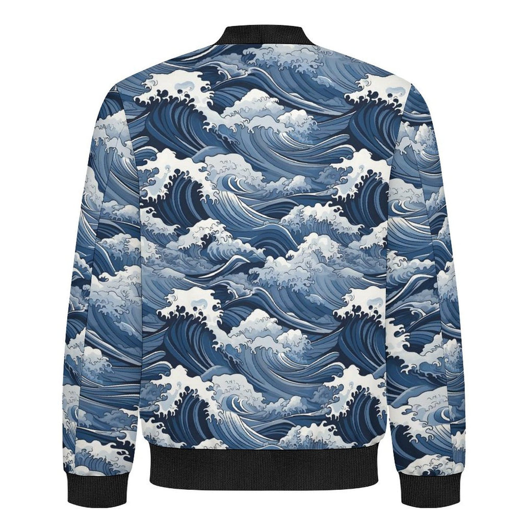 Japanese Waves Men's Casual Zip‑Up Bomber Jacket