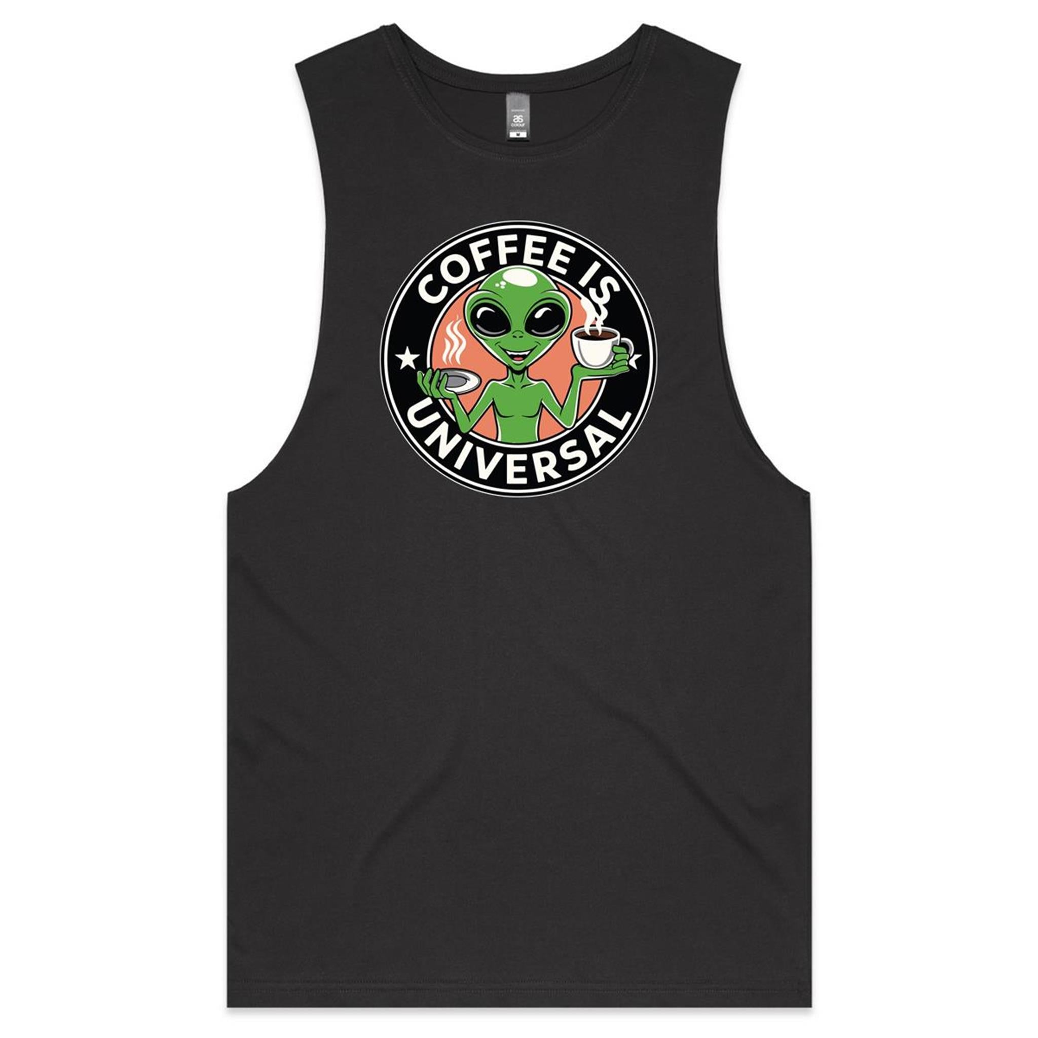 Alien, Coffee Is Universal - Mens Tank Top Tee Coal Drop Arm Tank Top Coffee Printed In Australia Sci Fi