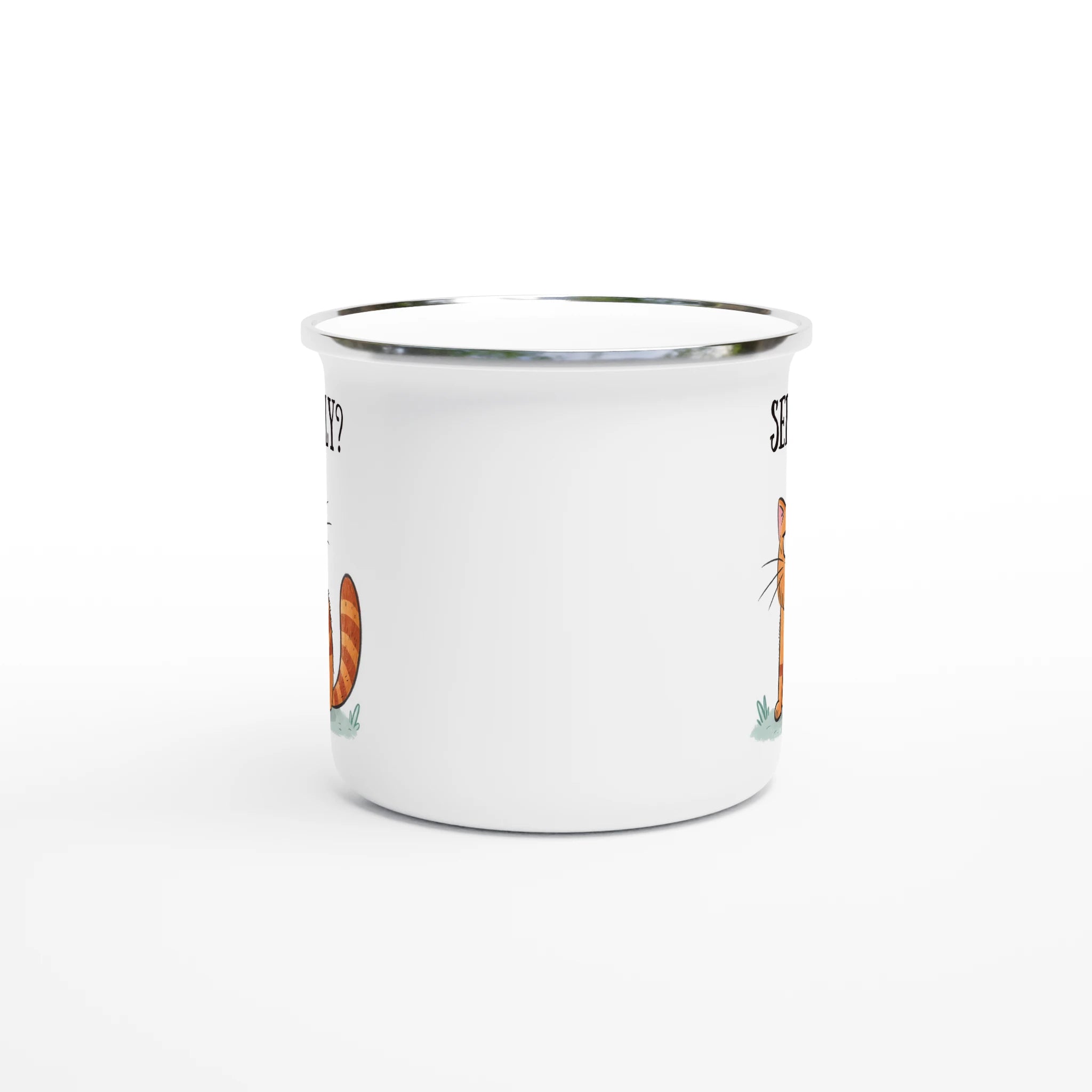 Cat Seriously? - White 12oz Enamel Mug Enamel Mug animal Globally Fulfilled