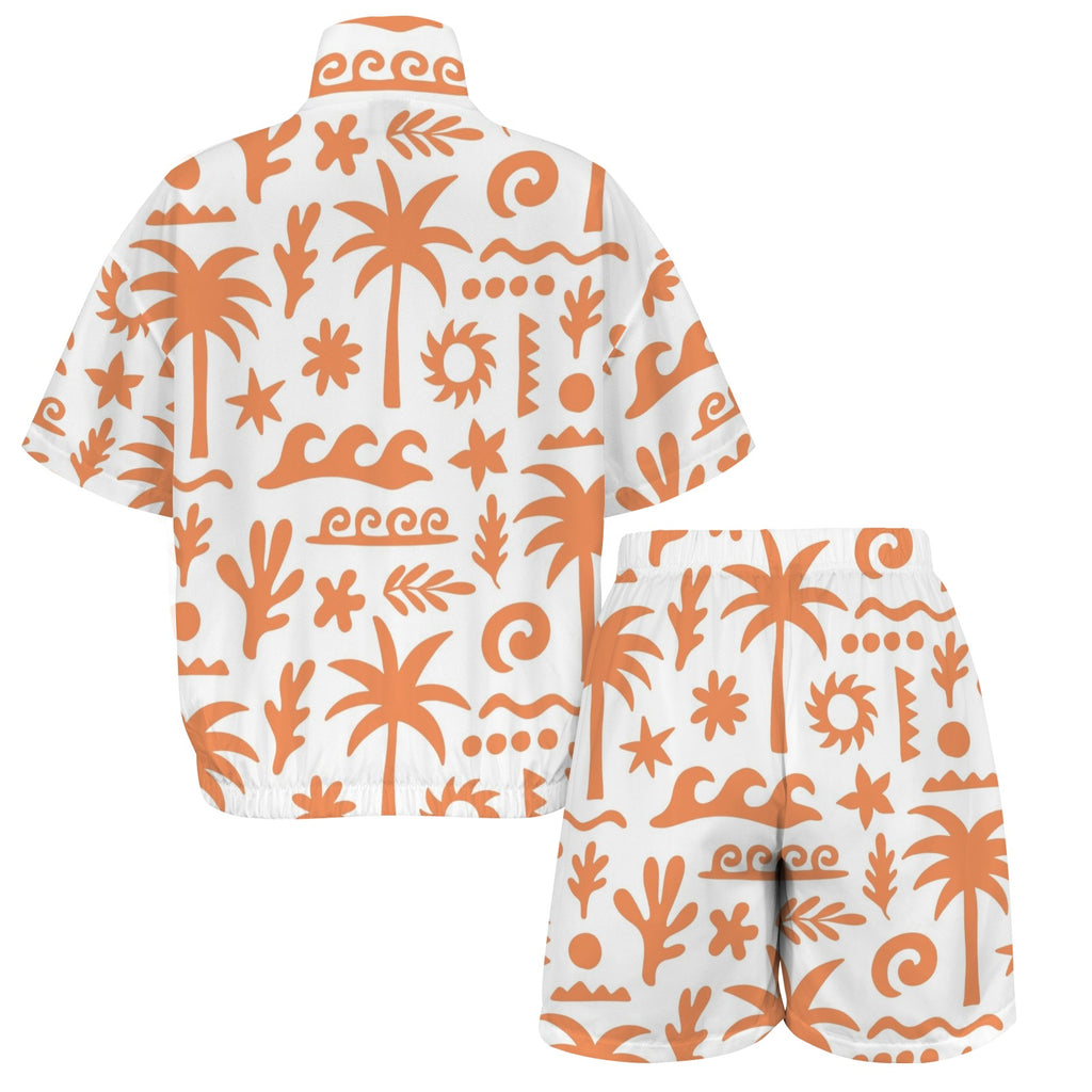 Orange Surf Women's Windbreaker Short Set Women's Windbreaker Short Set Printed Offshore Surf