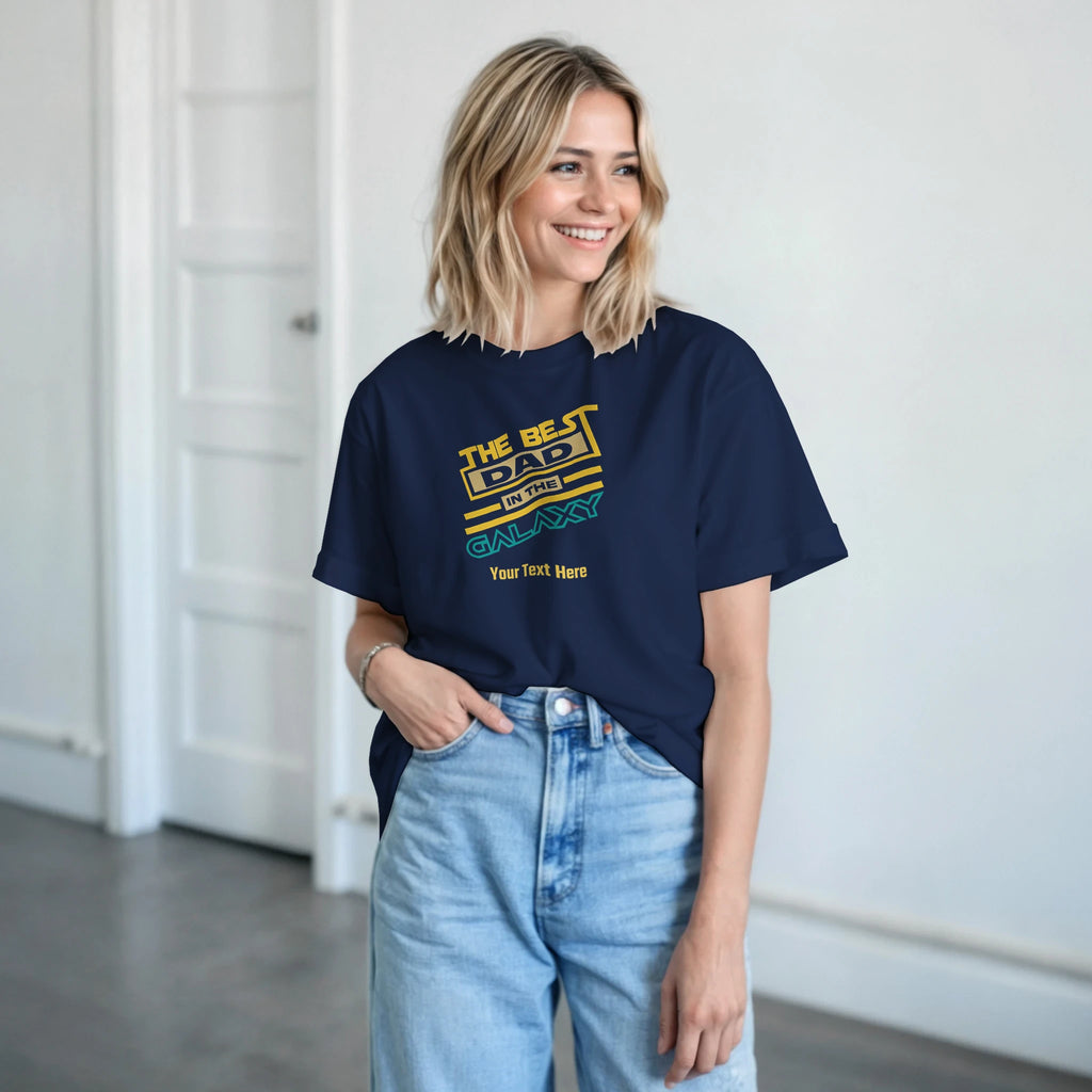 Personalised - The Best Dad In The Galaxy - Heavyweight Unisex Crewneck T-shirt | Gildan® 5000 Personalised T-shirt (Up to 5XL) customise Dad Globally Fulfilled personalise Sci Fi Space