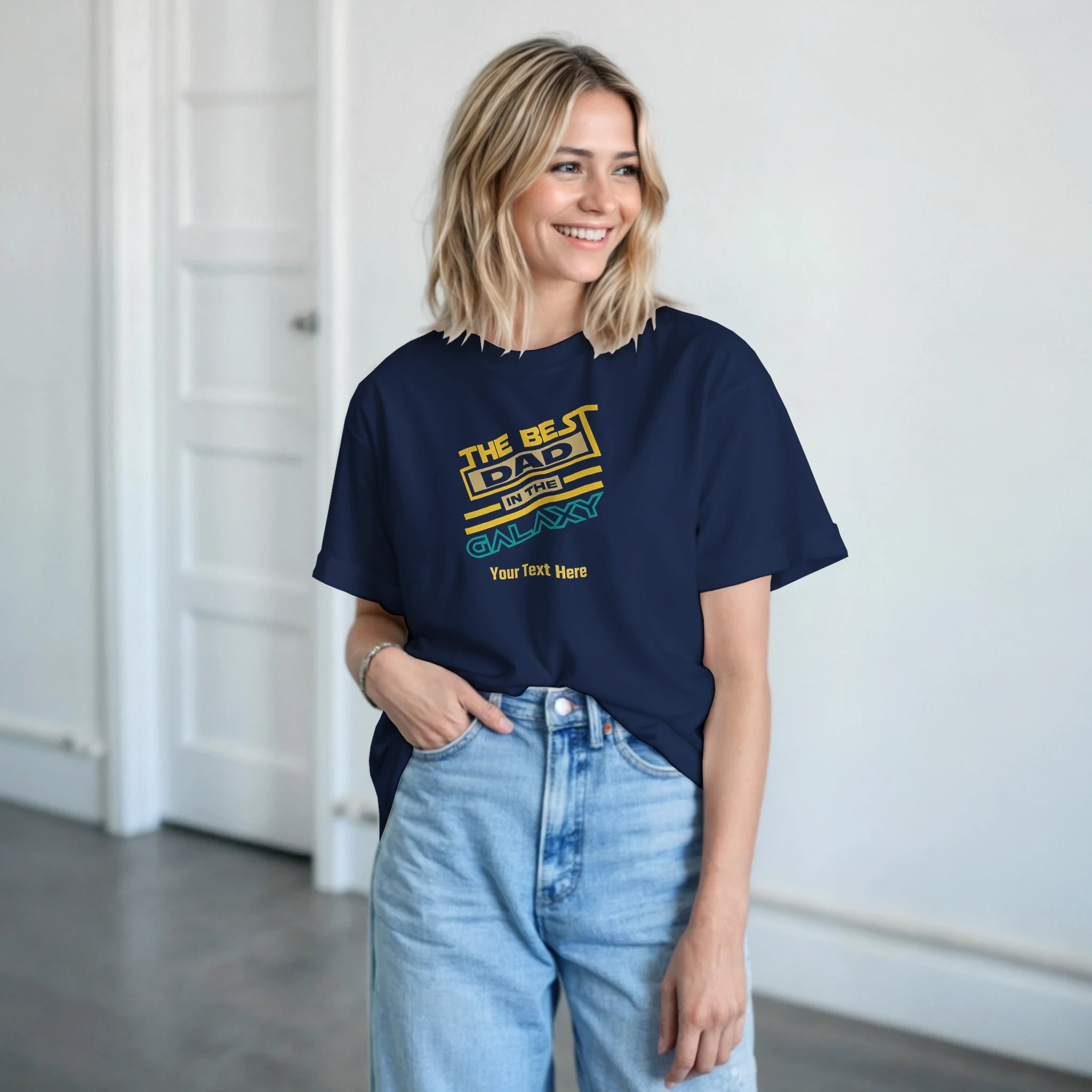 Personalised - The Best Dad In The Galaxy - Heavyweight Unisex Crewneck T-shirt | Gildan® 5000 Personalised T-shirt (Up to 5XL) customise Dad Globally Fulfilled personalise Sci Fi Space