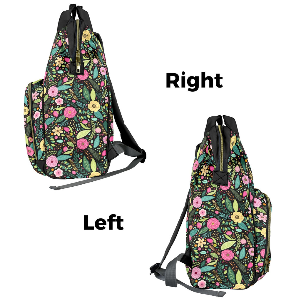 Bright Floral And Leaves Multi-Function Backpack, Nappy / Diaper Bag Multi-function Backpack, Nappy / Diaper Bag Plants Printed Offshore
