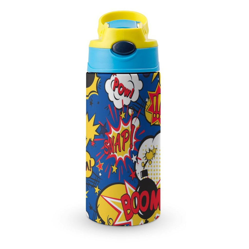 Blue Comic Book - Little Kids Water Bottle blue 350ml Little Kids Water Bottle comic Printed Offshore