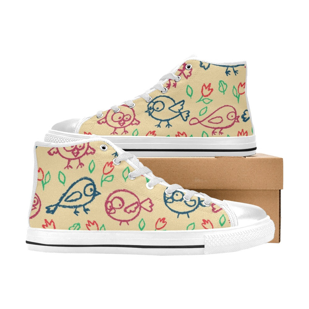 Bird Doodle - Kids High Top Canvas Shoes