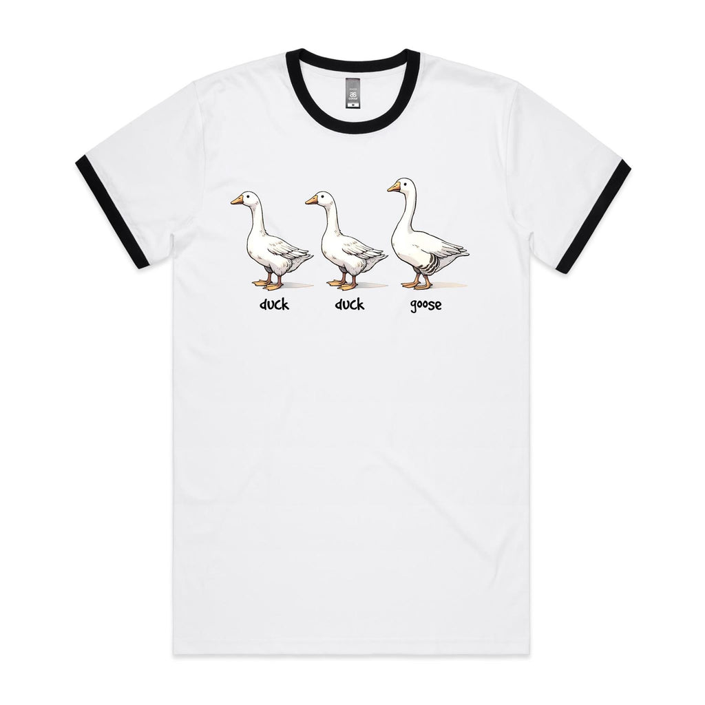 Duck Duck Goose - Staple Ringer Tee White Black Ringer T-Shirt animal Games Printed In Australia