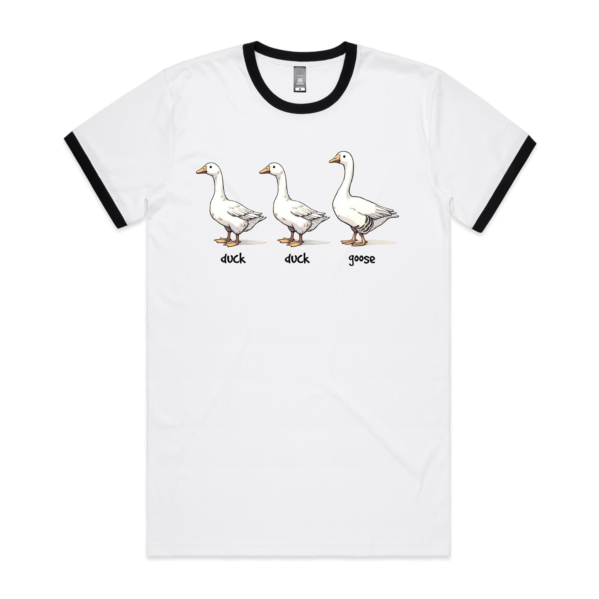 Duck Duck Goose - Staple Ringer Tee White Black Ringer T-Shirt animal Games Printed In Australia