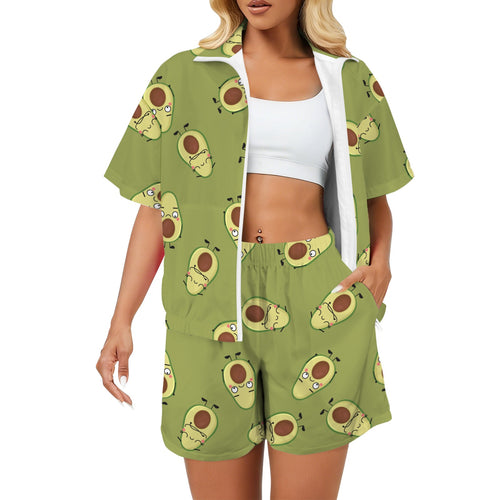 Avocado Characters Women's Windbreaker Short Set 2XL Women's Windbreaker Short Set Food Printed Offshore