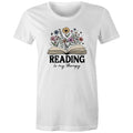 Reading Is My Therapy - Womens T-shirt White Womens T-shirt Printed In Australia Reading