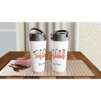 Personalised Mum With Flowers And Butterflies White 15oz Stainless Steel Travel Mug Personalised Travel Mug Globally Fulfilled Mum