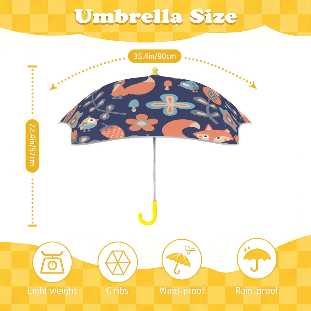 Cute Fox Floral Kids Safe Round Corner Umbrella Kids Safe Round Corner Umbrella animal Printed Offshore