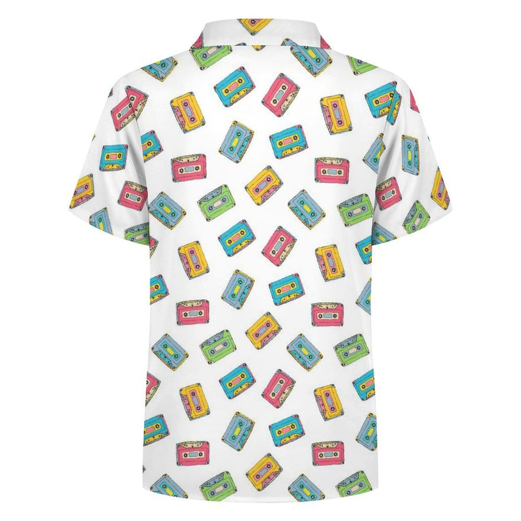 Colourful Cassette Tapes Kids Youth Short Sleeve Button Up Shirt