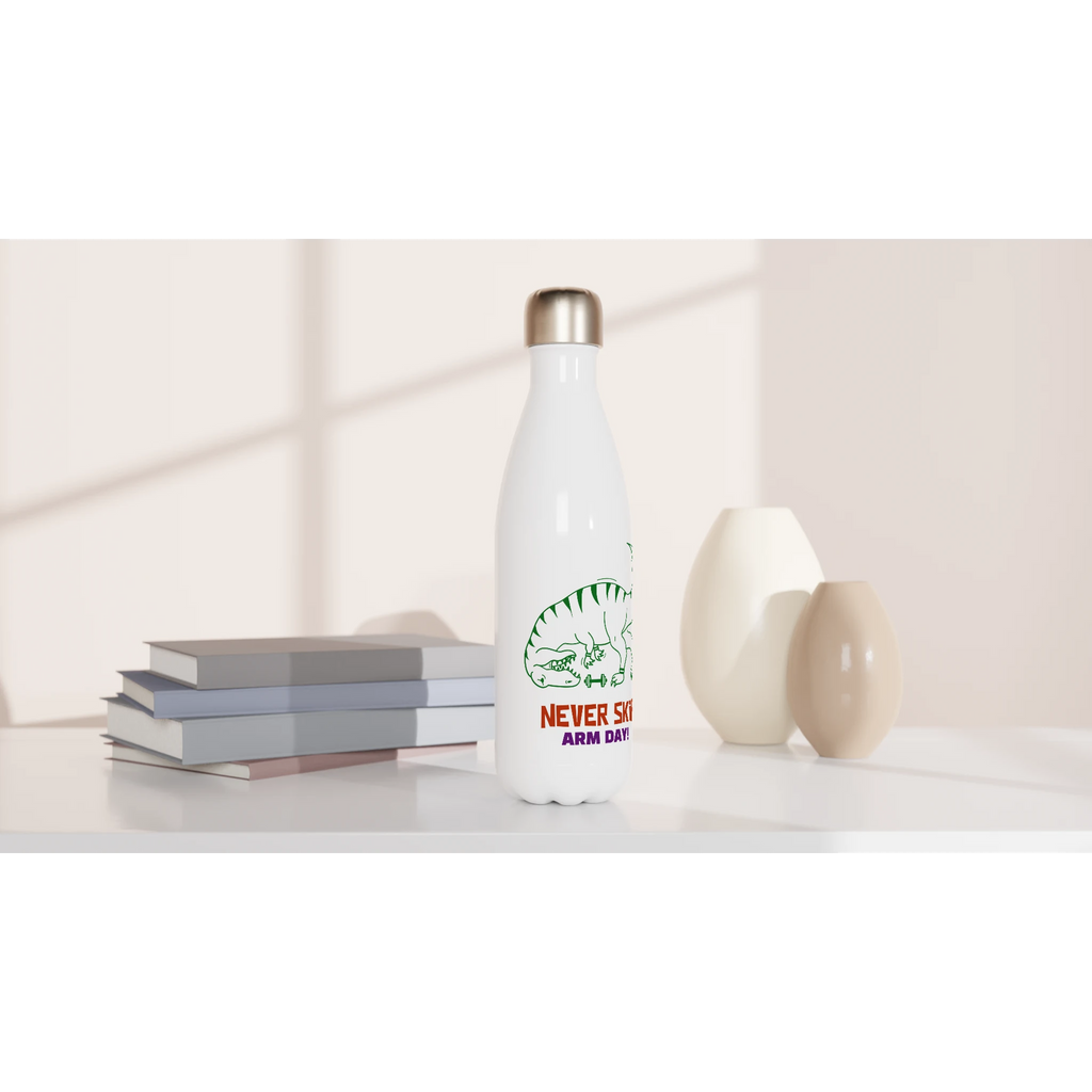 Never Skip Arm Day - White 17oz Stainless Steel Water Bottle White Water Bottle Fitness Globally Fulfilled