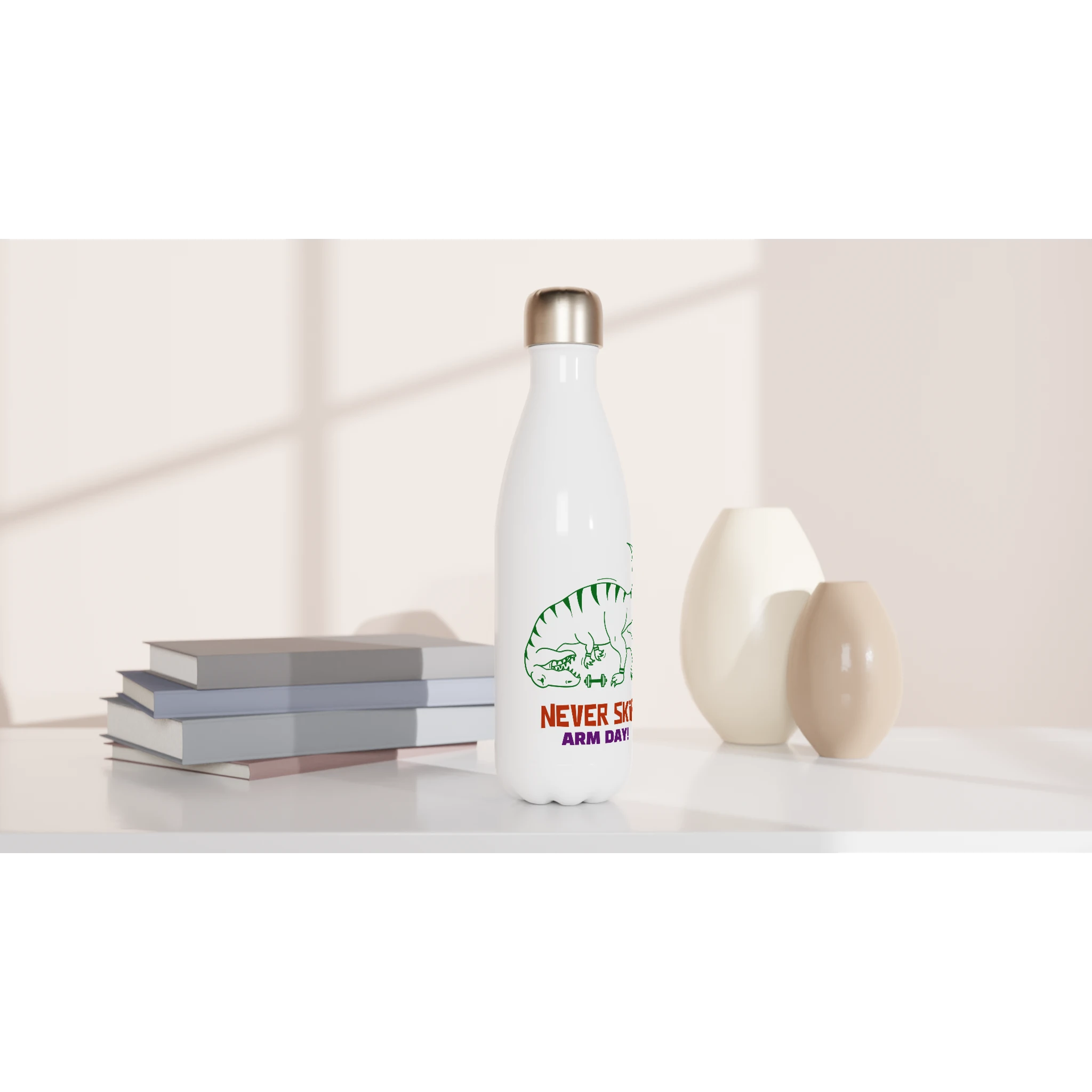 Never Skip Arm Day - White 17oz Stainless Steel Water Bottle White Water Bottle Fitness Globally Fulfilled