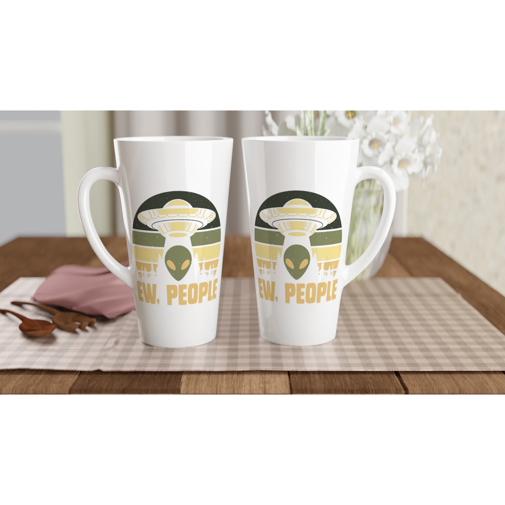 Alien Ew, People - White Latte 17oz Ceramic Mug Latte Mug Globally Fulfilled Sci Fi