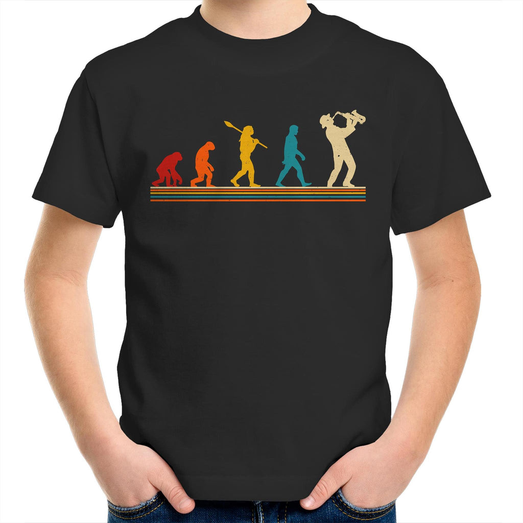 Saxophone Player Evolution - Kids Youth T-Shirt Black Kids Youth T-shirt Music Printed In Australia