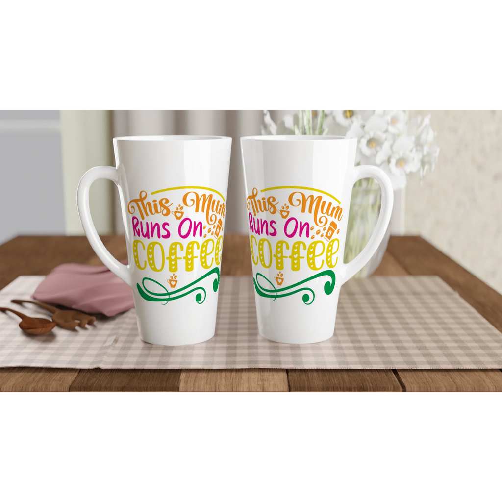 Personalised - This Mum Runs On Coffee - White Latte 17oz Ceramic Mug Personalised Latte Mug customise Globally Fulfilled Mum personalise