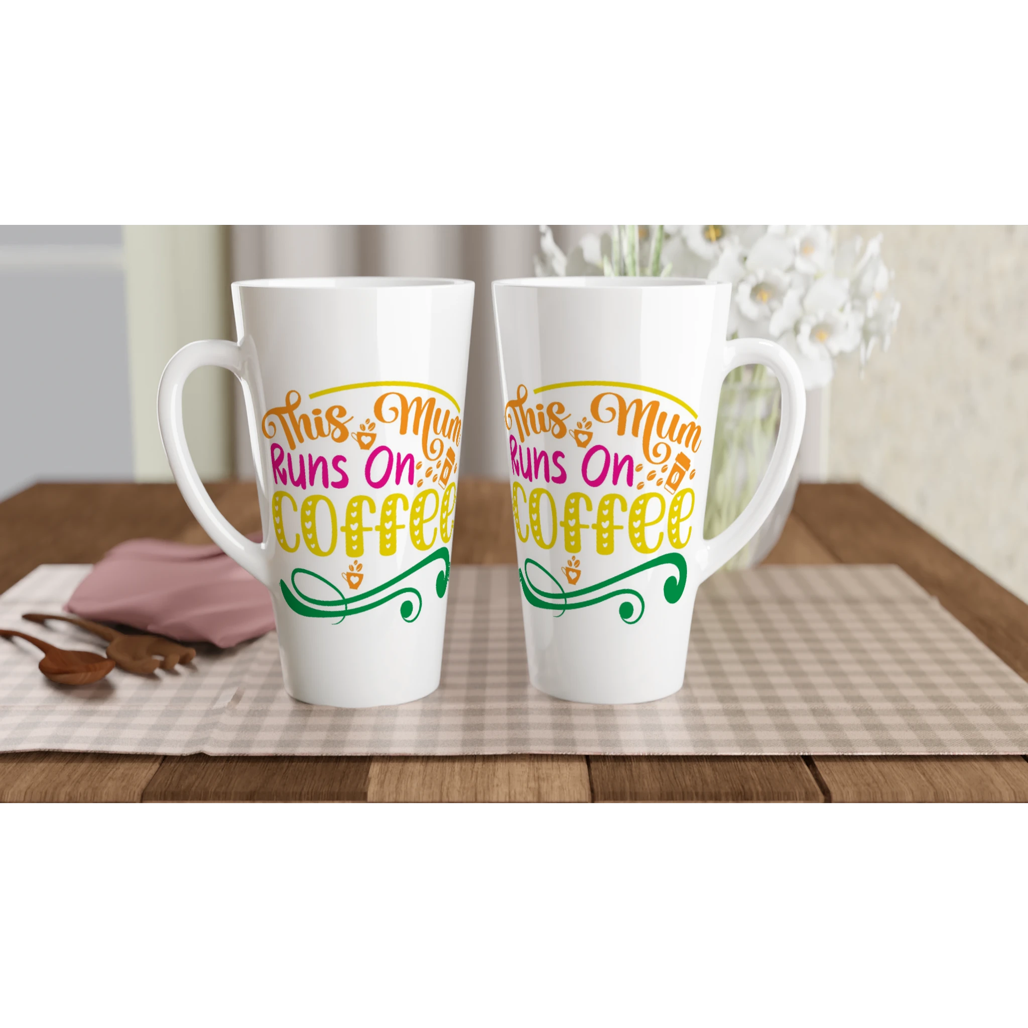 Personalised - This Mum Runs On Coffee - White Latte 17oz Ceramic Mug Personalised Latte Mug customise Globally Fulfilled Mum personalise