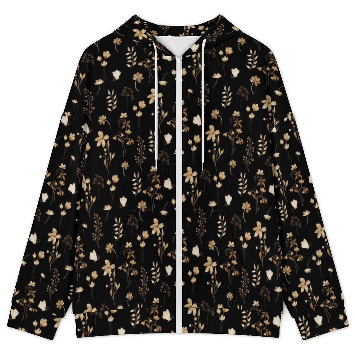 Dark Floral With Butterfly Women's Full-Zip Hoodie