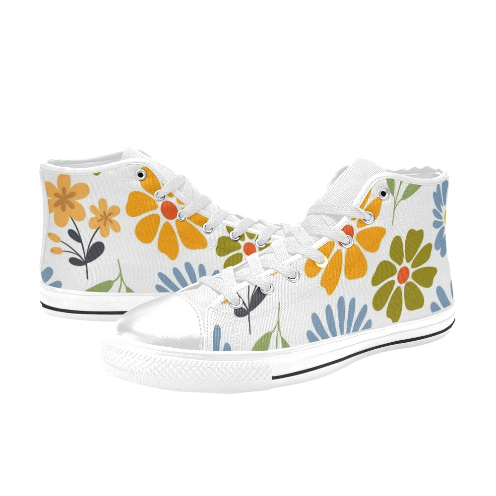Vintage Boho Flowers Women's High Top Canvas Shoes Womens Classic High Top Shoes Plants Printed Offshore