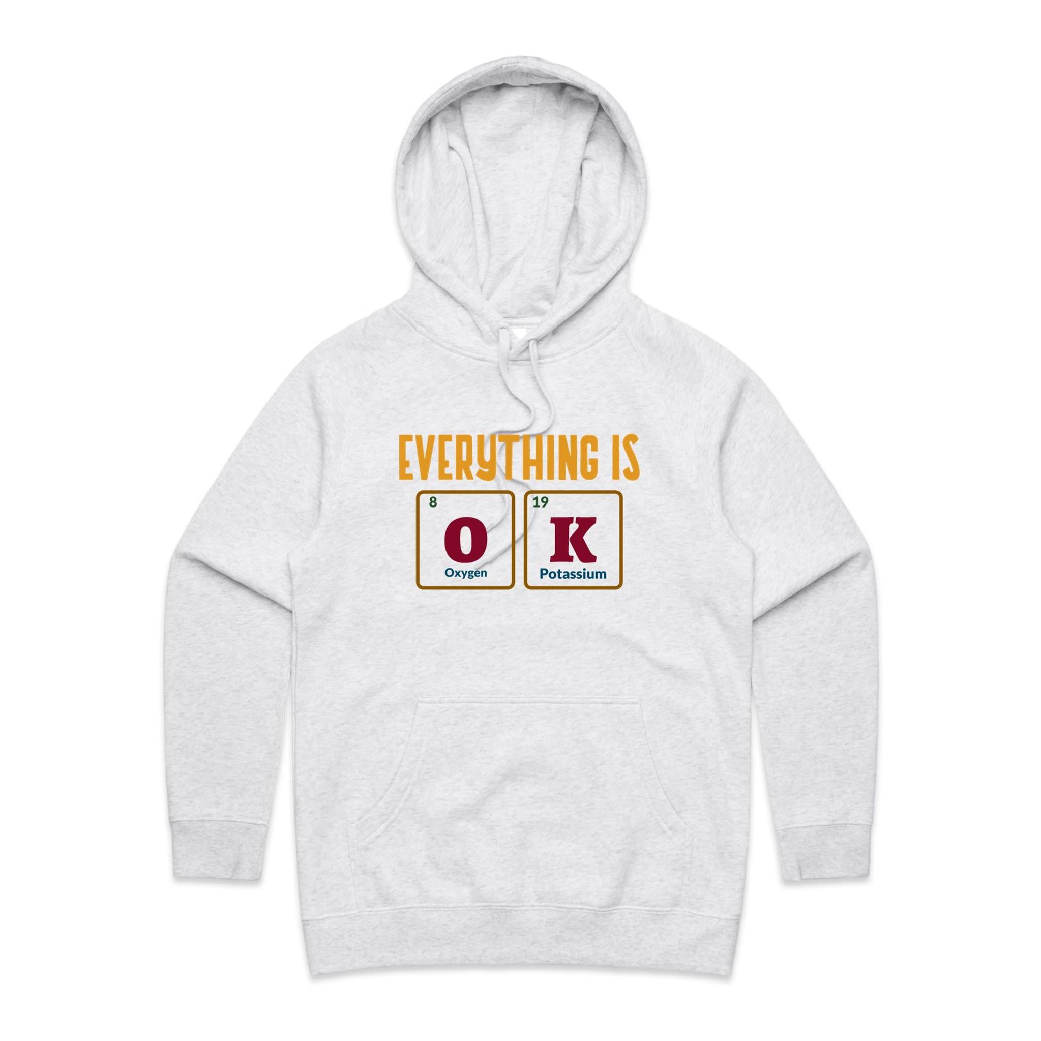Everything Is OK, Periodic Table - Womens Hoodie White Marle Womens Hoodie Printed In Australia Science