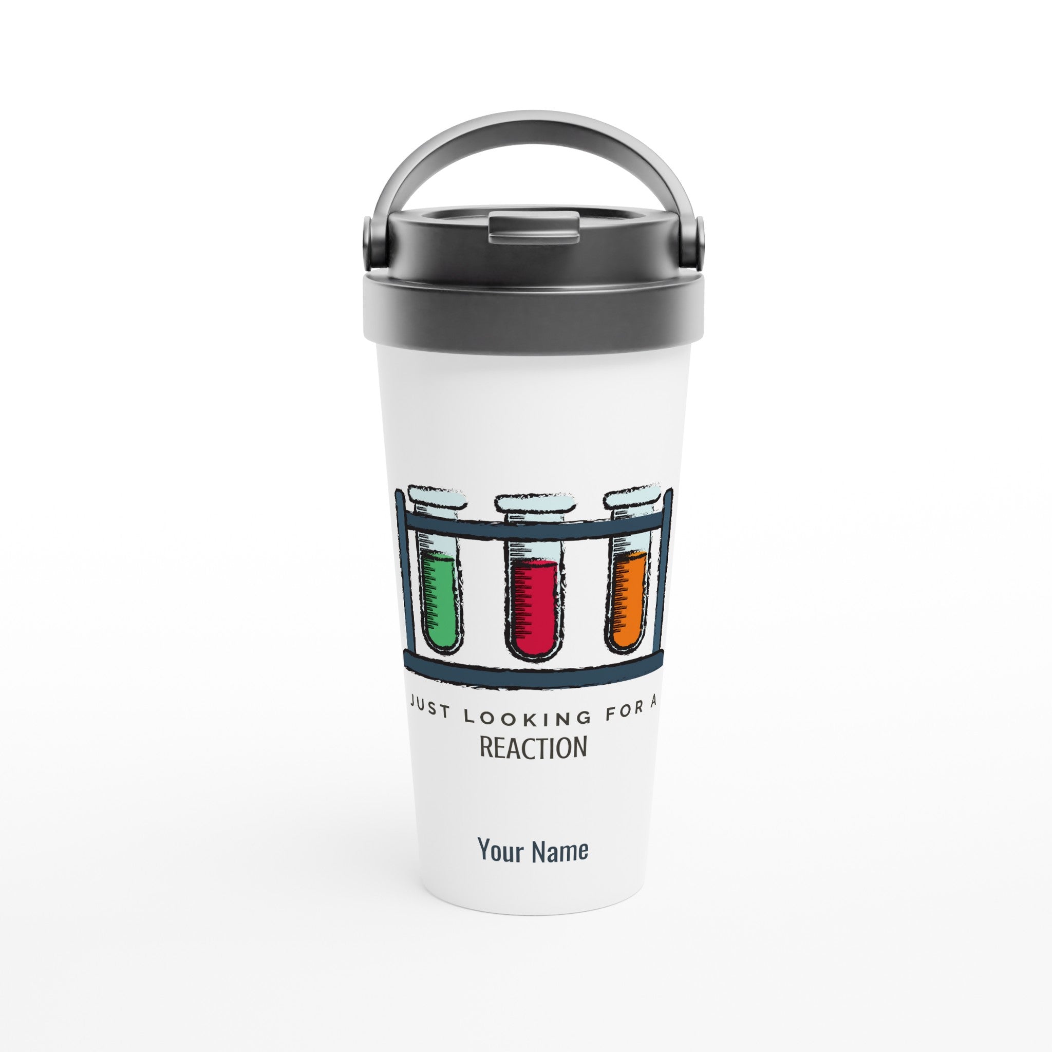Personalised - Test Tubes, Just Looking For A Reaction - White 15oz Stainless Steel Travel Mug Default Title Personalised Travel Mug coffee Globally Fulfilled science