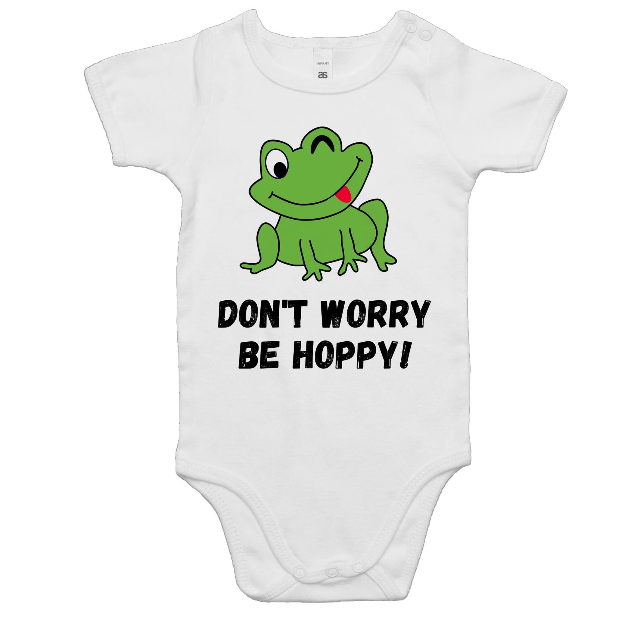 Frog, Don't Worry Be Hoppy - Baby Bodysuit White Baby Bodysuit Printed In Australia