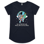Astronaut, All We Need Is Love, Peace And A Little Space - Womens Scoop Neck T-Shirt Navy Womens Scoop Neck T-shirt Music Printed In Australia Space