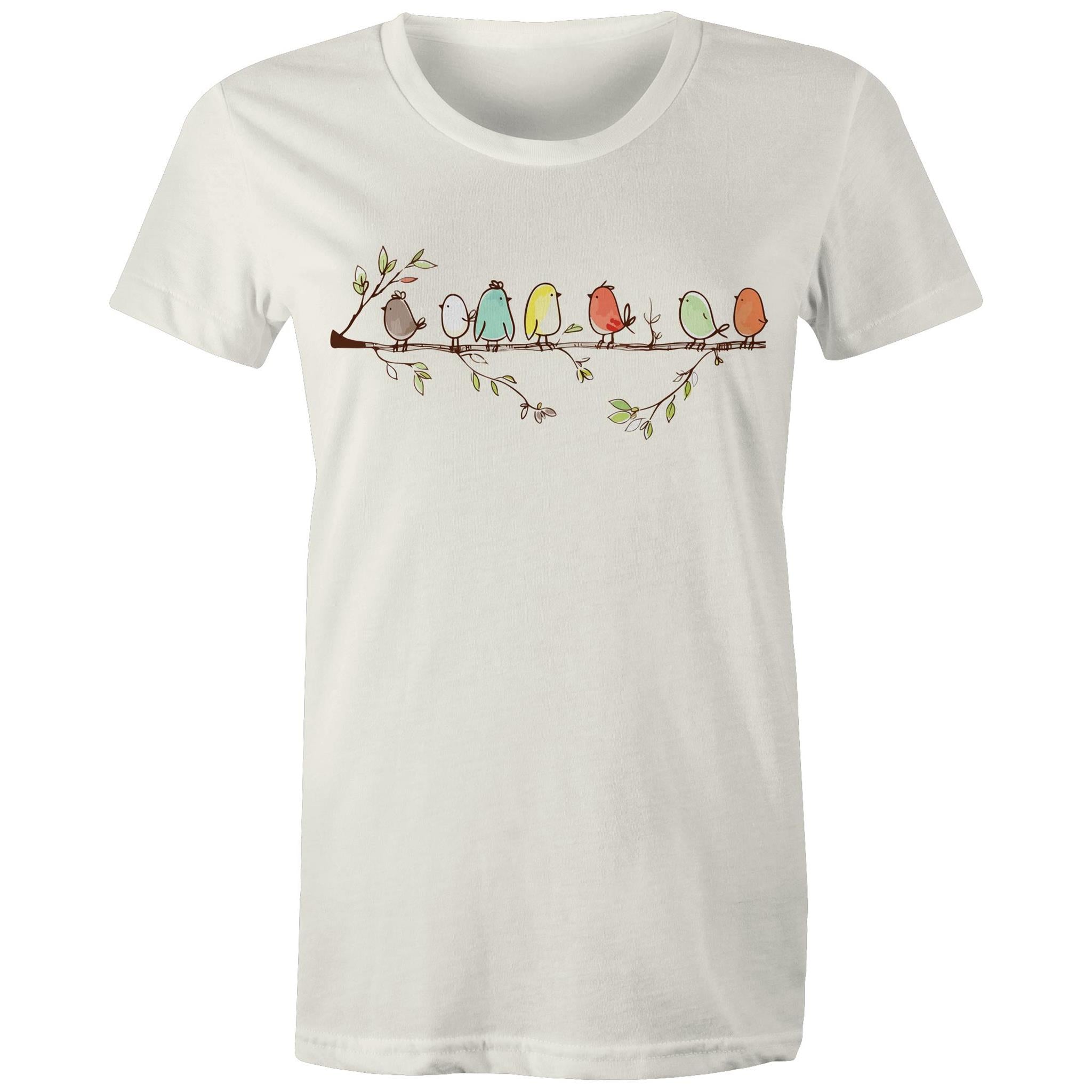 Birds On A Branch - Womens T-shirt Natural Womens T-shirt animal Printed In Australia
