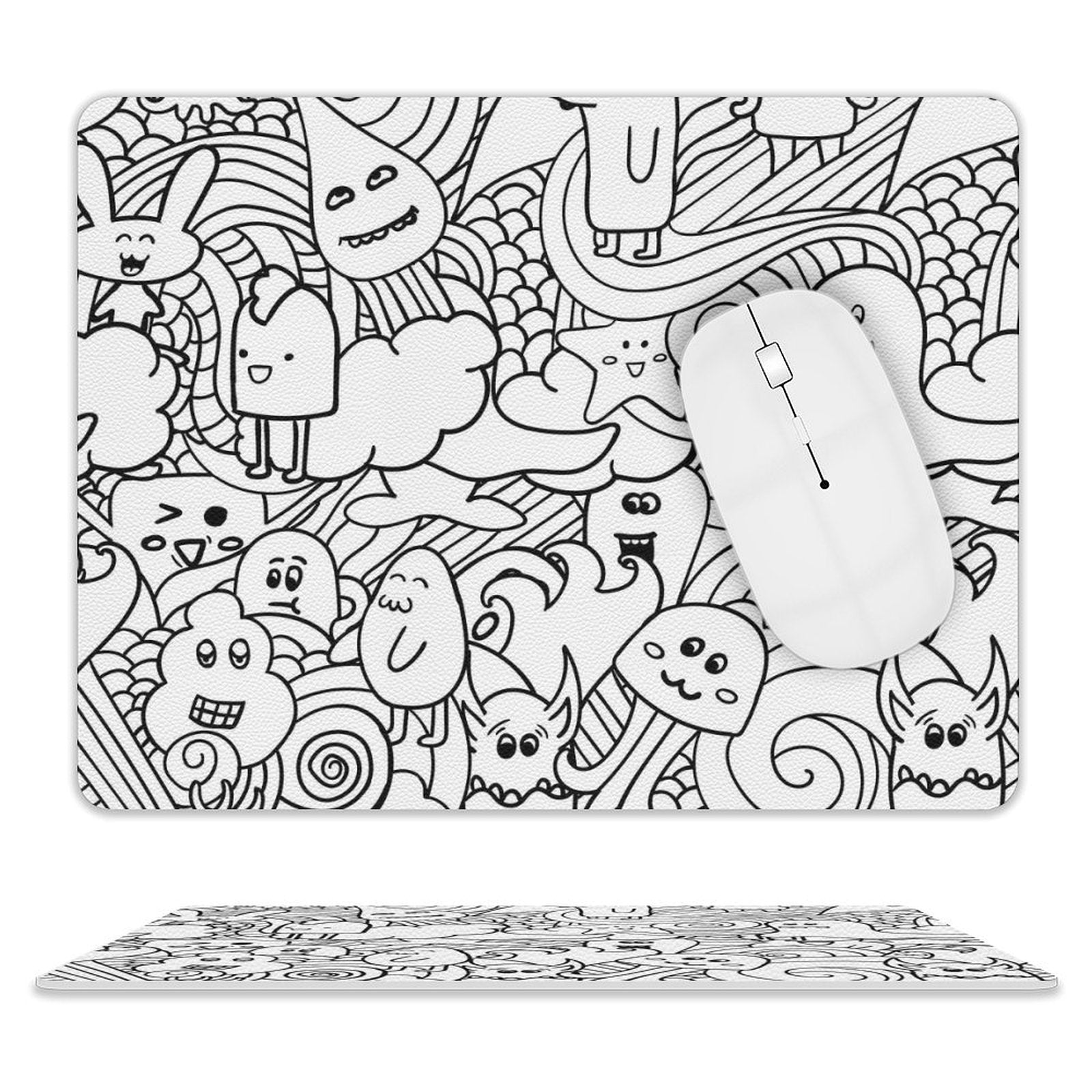 Black And White Creatures - Leather Mouse Pad white One size Leather Mouse Pad Printed Offshore Sci Fi