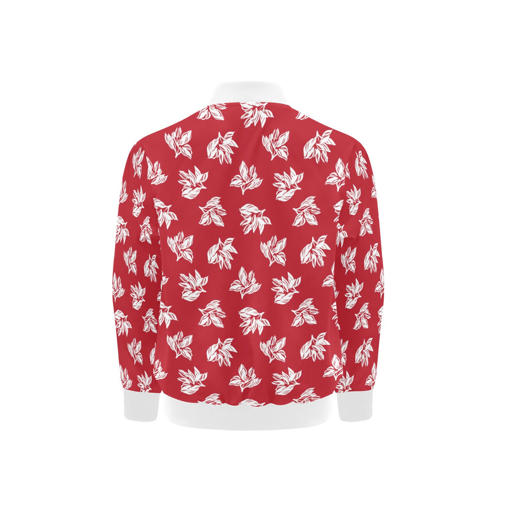 Red Retro Foliage Kids Bomber Jacket Kids Bomber Jacket Plants Printed Offshore
