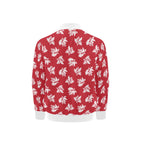 Red Retro Foliage Kids Bomber Jacket Kids Bomber Jacket Plants Printed Offshore
