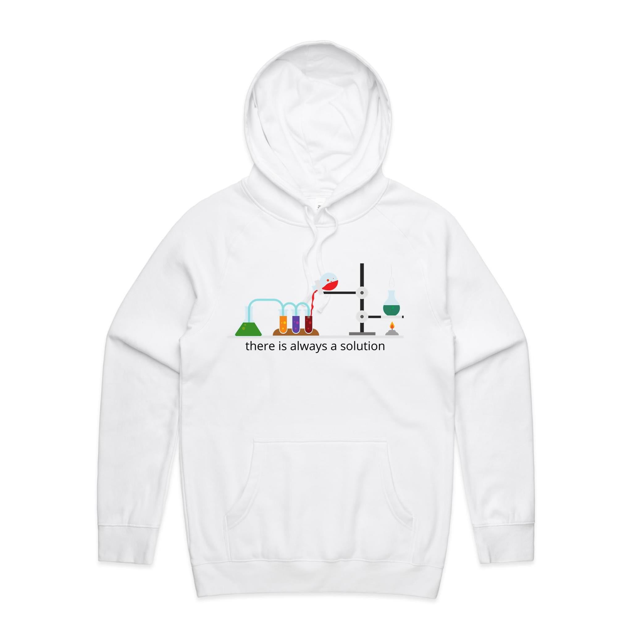 Science Lab, There Is Always A Solution - Mens Hoodie White Mens Hoodie Printed In Australia Science