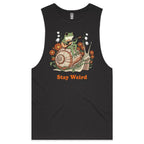 Stay Weird, Guitar Playing Frog On A Snail Mens Men's AS Colour Drop Arm Tank Top Coal Drop Arm Tank Top animal Music Printed In Australia