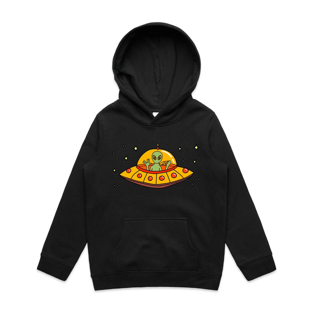 Alien Pizza - Kids Hoodie Black Kids Hoodie Printed In Australia