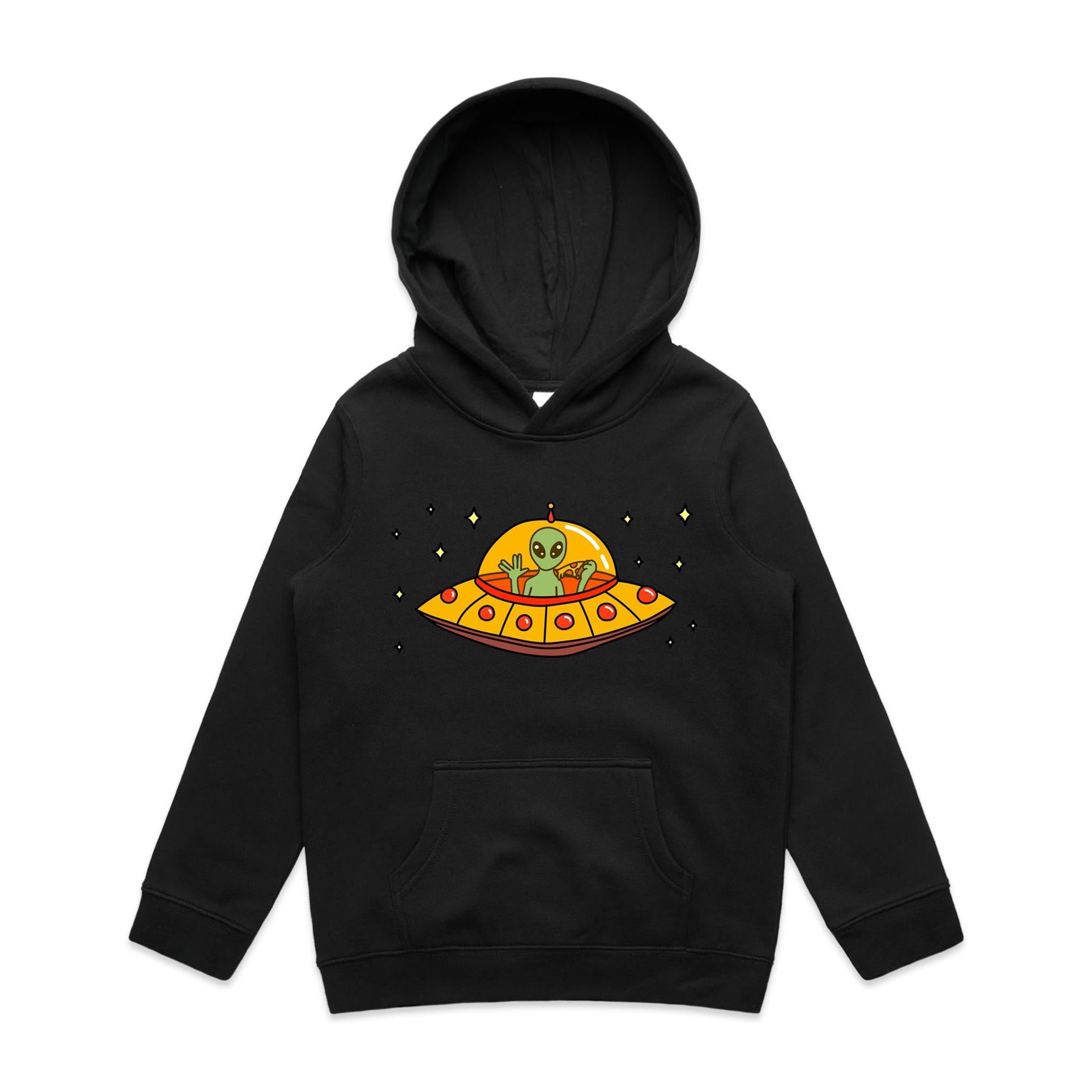 Alien Pizza - Kids Hoodie Black Kids Hoodie Printed In Australia